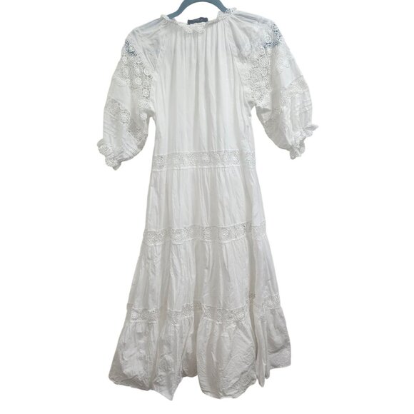 En Saison White Eyelet Midi Dress XS Boho Lace Peasant Summer Cottagecore Flowy - Picture 5 of 12